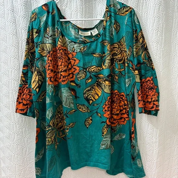 Collections Etc Womens 3/4 Sleeve Tunic Set of 2 Floral Geometric Print Size XXL - Picture 5 of 8